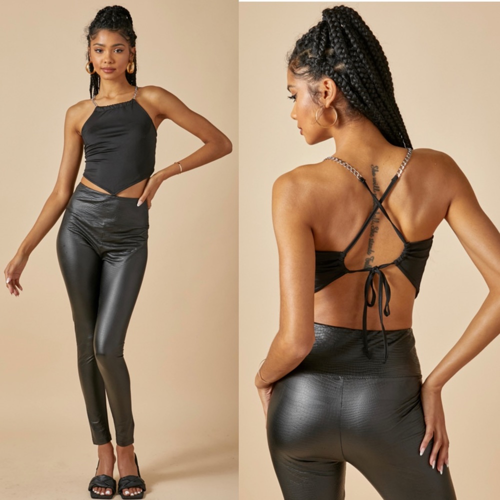 Chain halter crop scarf style top